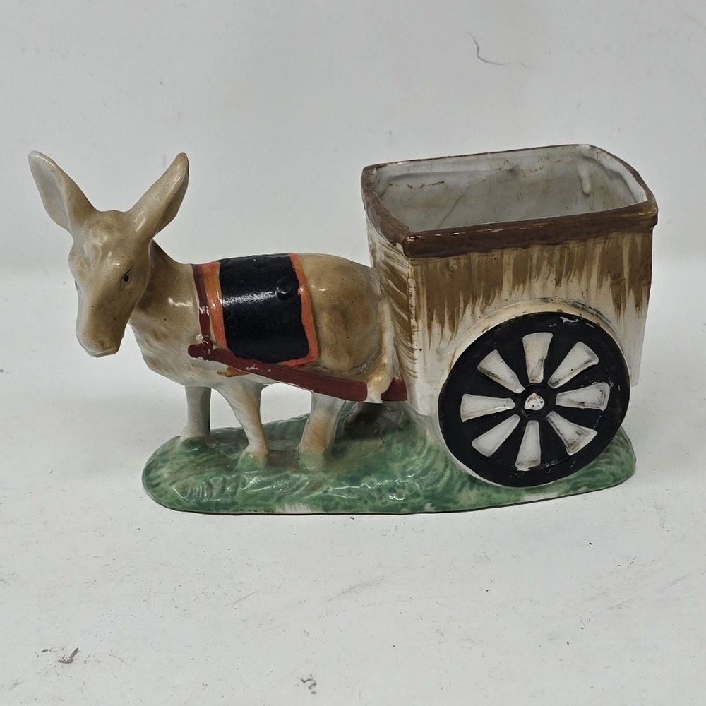 Vtg Japan hand painted porcelain mule donkey folk art southwest figurine planter